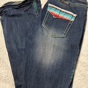 Cowgirl Tuff Blue Boot Cut Jeans with Colorful Embroidery